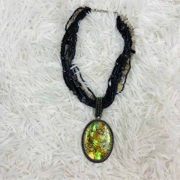 UNBRANDED multi fully beaded silver green gem layered necklace - Picture 9 of 16